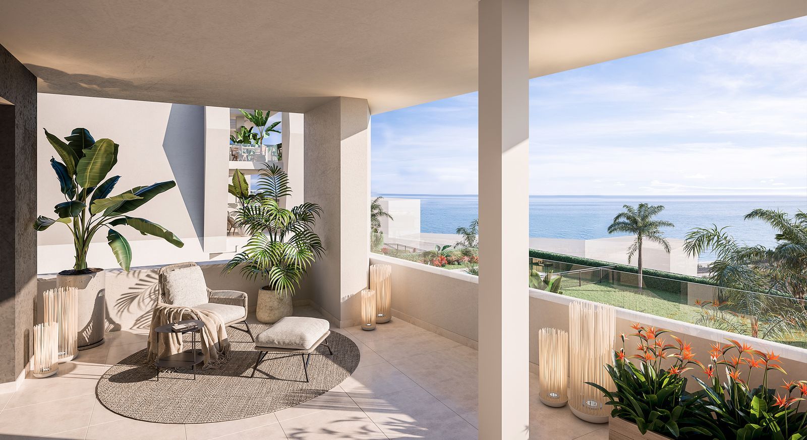 Luxe terras met uitzicht op zee in Higuerón Bay Residences.